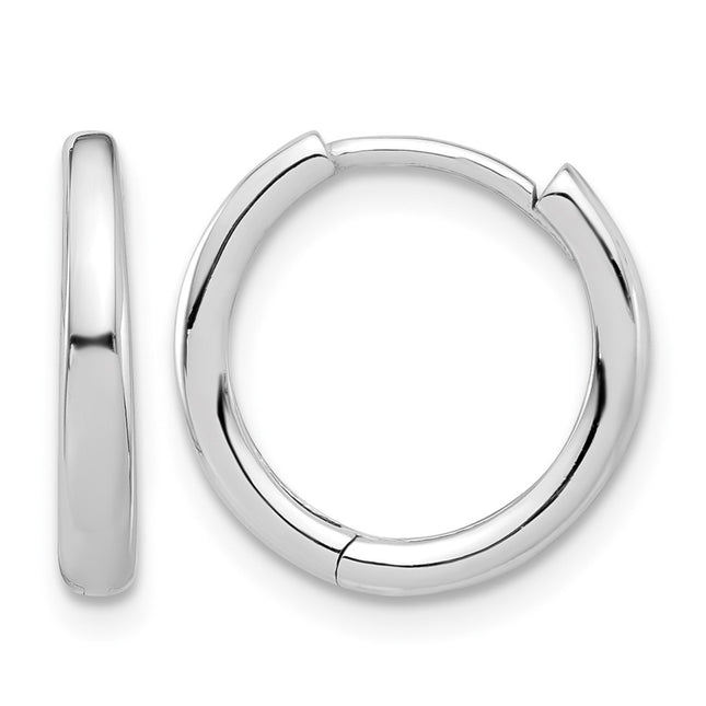 14K White Gold Polished Hinged Hoop Earrings, 14.5 x 2.4mm