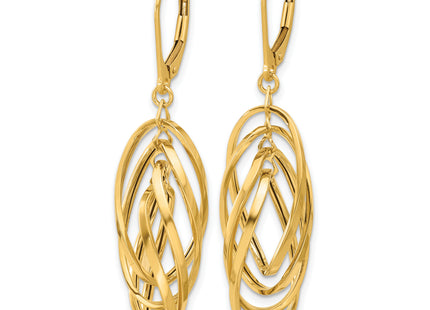 14k Polished Oval Twisted Dangle Leverback Earrings