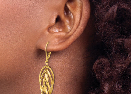 14k Polished Oval Twisted Dangle Leverback Earrings