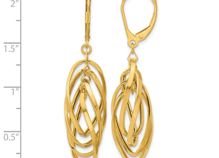 14k Polished Oval Twisted Dangle Leverback Earrings