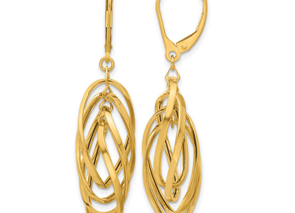 14k Polished Oval Twisted Dangle Leverback Earrings