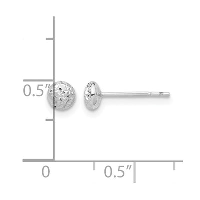 14K White Gold Polished and Diamond-cut Button Post Earrings, 4.5 x 4.5mm