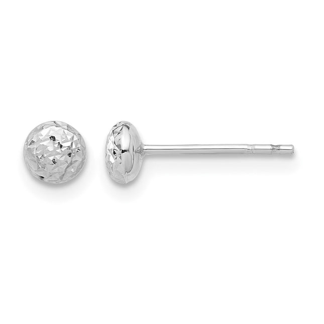 14K White Gold Polished and Diamond-cut Button Post Earrings, 4.5 x 4.5mm