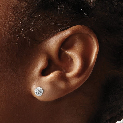 14K White Gold Polished and Diamond-cut Button Post Earrings, 5.53 x 5.53mm