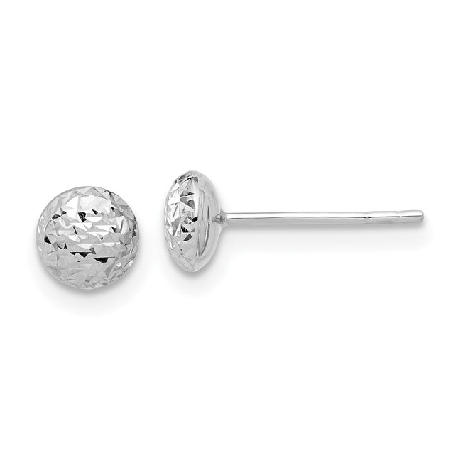 14K White Gold Polished and Diamond-cut Button Post Earrings, 5.53 x 5.53mm