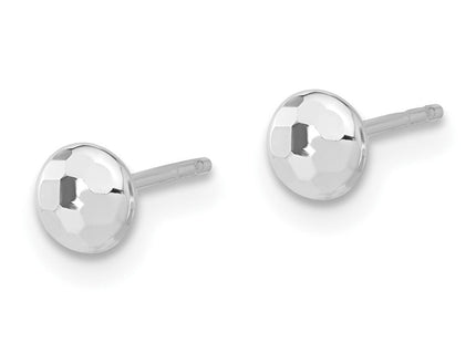 14K White Gold Polished and Diamond-cut Button Post Earrings (Style TF2337W)