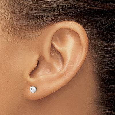 14K White Gold Polished and Diamond-cut Button Post Earrings, 4.4 x 4.4mm