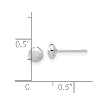 14K White Gold Polished and Diamond-cut Button Post Earrings, 4.4 x 4.4mm