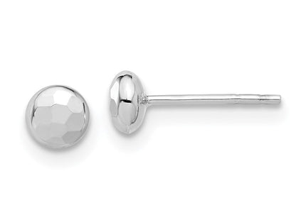 14K White Gold Polished and Diamond-cut Button Post Earrings (Style TF2337W)
