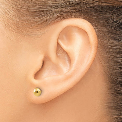 14K Polished and Diamond-cut Button Post Earrings, 5.5 x 5.5mm