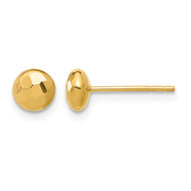 14K Polished and Diamond-cut Button Post Earrings, 5.5 x 5.5mm
