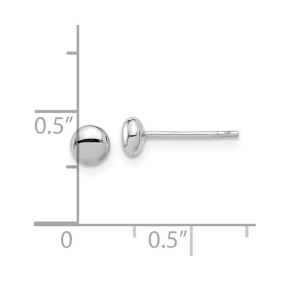 14K White Gold Polished Button Post Earrings, 4.4 x 4.4mm