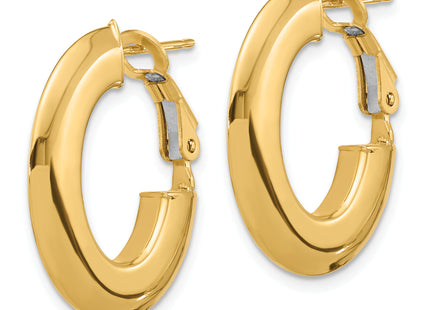 14K Polished Knife Edge Oval Hoop Omega Back Earrings, 25 x 21.75mm