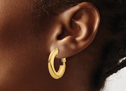 14K Polished Knife Edge Oval Hoop Omega Back Earrings, 25 x 21.75mm