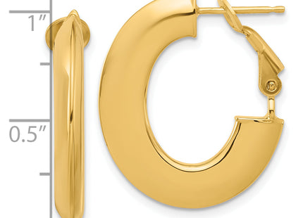 14K Polished Knife Edge Oval Hoop Omega Back Earrings, 25 x 21.75mm