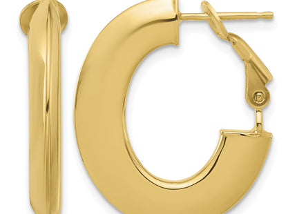 14K Polished Knife Edge Oval Hoop Omega Back Earrings, 25 x 21.75mm