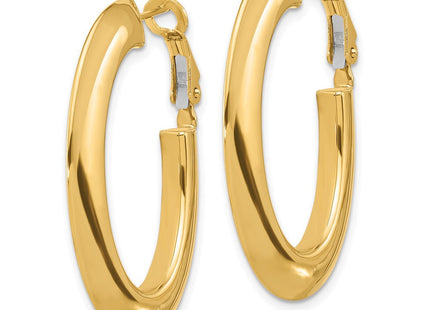 14K Polished Knife Edge Oval Hoop Omega Back Earrings (Style TF2377)