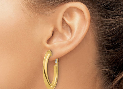 14K Polished Knife Edge Oval Hoop Omega Back Earrings (Style TF2377)