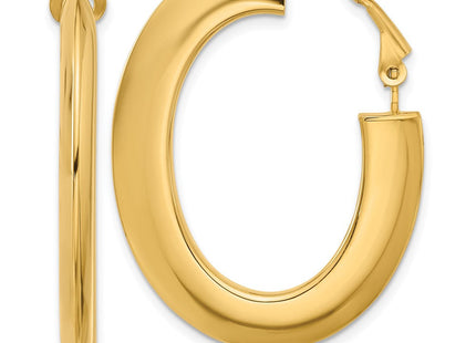 14K Polished Knife Edge Oval Hoop Omega Back Earrings (Style TF2377)