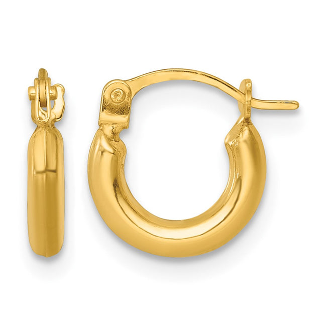 14k Polished 2.00 x Round Tube Hoop Earrings, 10.75 x 2mm