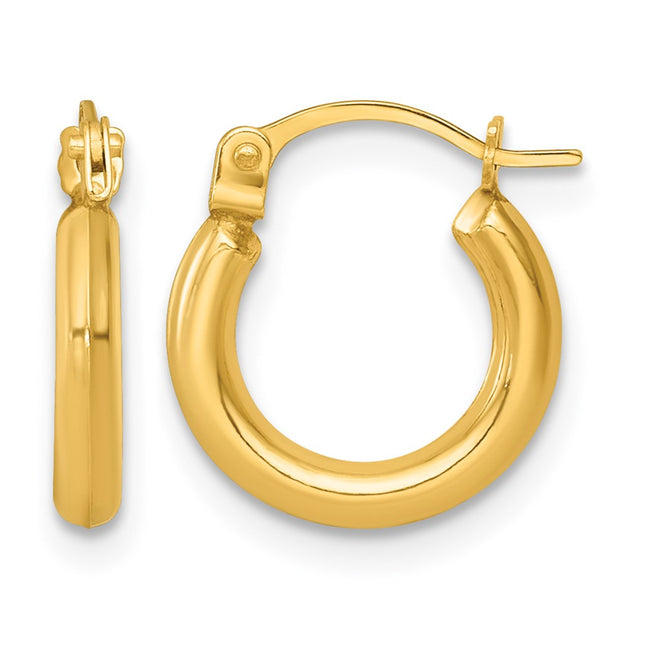 14k Polished 2.00 x Round Tube Hoop Earrings, 13 x 2mm