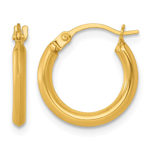 14k Polished 2.00 x Round Tube Hoop Earrings, 14.5 x 2mm