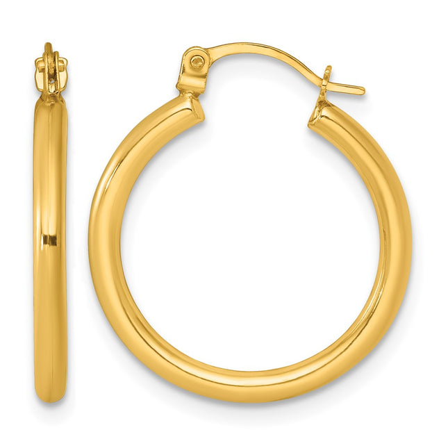 14k Polished 2.00 x Round Tube Hoop Earrings, 22 x 2mm