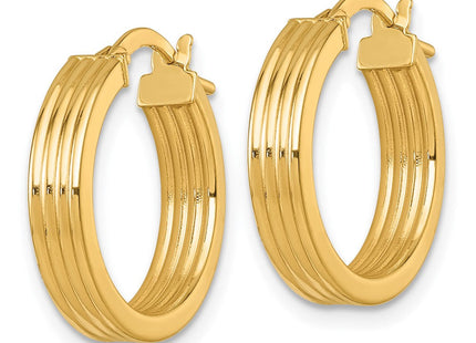 14k Polished and Grooved 4.00 x Tube Hoop Earrings (Style TF2387)