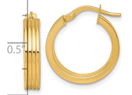 14k Polished and Grooved 4.00 x Tube Hoop Earrings (Style TF2387)