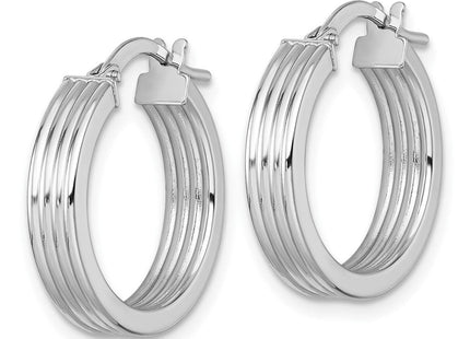 14k White Gold Polished and Grooved 4.00 x Tube Hoop Earrings (Style TF2387W)