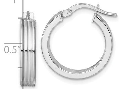 14k White Gold Polished and Grooved 4.00 x Tube Hoop Earrings (Style TF2387W)