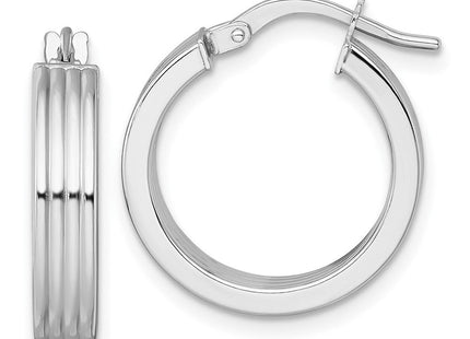 14k White Gold Polished and Grooved 4.00 x Tube Hoop Earrings (Style TF2387W)