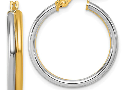 14K with White Rhodium Polished x Round Hoop Earrings (Style TF2389)