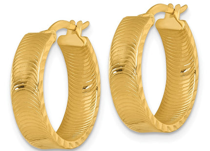 14k Polished 5.0 x Diamond-Cut Textured Tube Hoop Earrings (Style TF2395)