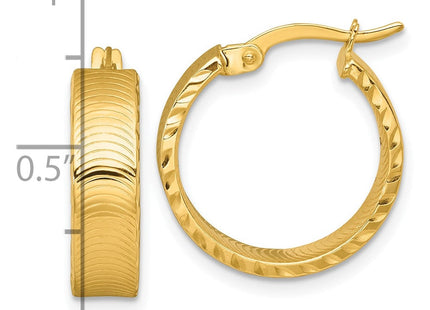 14k Polished 5.0 x Diamond-Cut Textured Tube Hoop Earrings (Style TF2395)