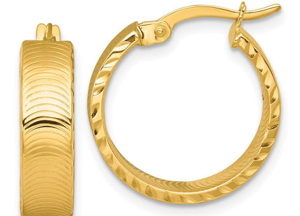 14k Polished 5.0 x Diamond-Cut Textured Tube Hoop Earrings (Style TF2395)