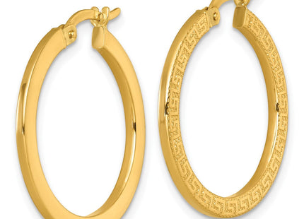 14k Polished 1.5 x Textured Greek Key Hoop Earrings (Style TF2396)