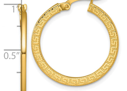 14k Polished 1.5 x Textured Greek Key Hoop Earrings (Style TF2396)
