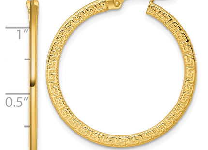 14K gold key hoop earrings, another view