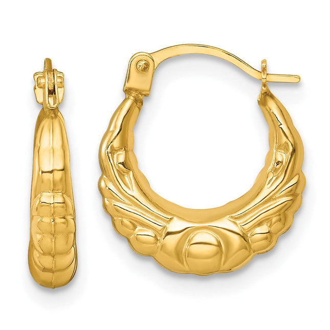 14k Polished Fancy Scalloped Hollow Hoop Earrings, 15 x 11.7mm