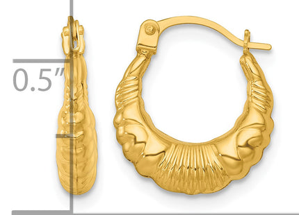 14k Polished Fancy Scalloped Hollow Hoop Earrings, 15.3 x 13mm