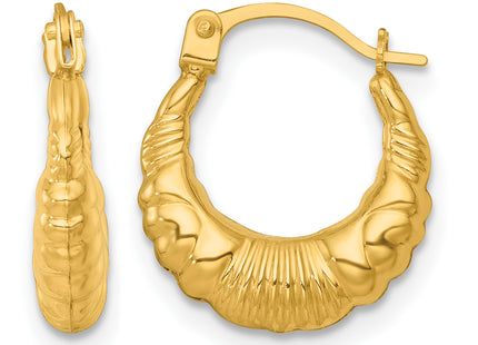 14k Polished Fancy Scalloped Hollow Hoop Earrings, 15.3 x 13mm