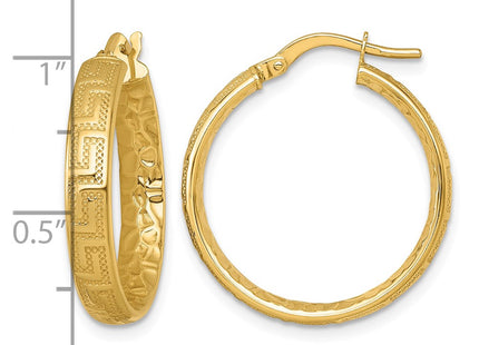 14K gold key hoop earrings, another view