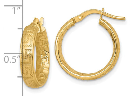 14K gold key hoop earrings, another view