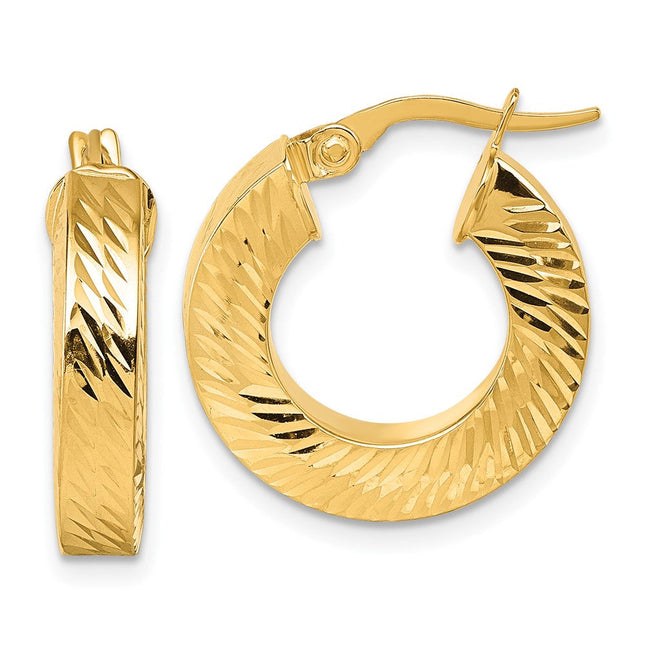 14k Polished Diamond-cut Textured 2.00 x Tube Hoop Earrings, 19 x 2mm