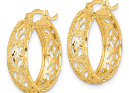 14k Polished Laser and Diamond-cut 6. Fancy Design Round Hoop Earrings (Style TF2406)