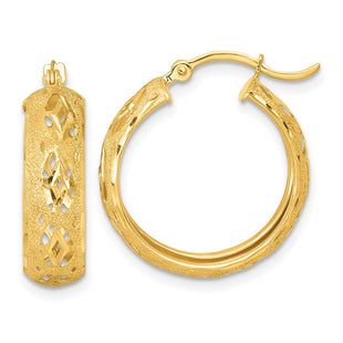 14k Polished Laser and Diamond-cut 6. Fancy Design Round Hoop Earrings (Style TF2406)