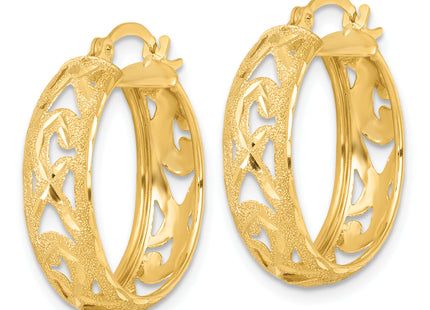 14k Polished Laser and Diamond-cut 6. Fancy Design Round Hoop Earrings, 23 x 21mm
