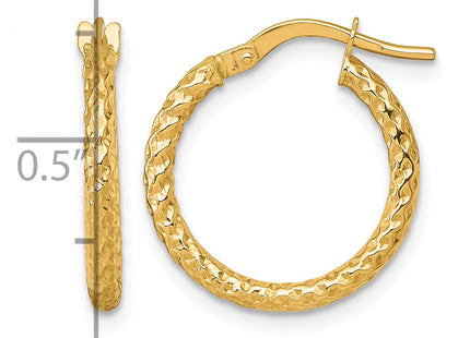 14k Polished Diamond-cut Textured 2.00 x Tube Hoop Earrings, 19 x 2mm