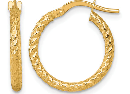 14k Polished Diamond-cut Textured 2.00 x Tube Hoop Earrings, 19 x 2mm